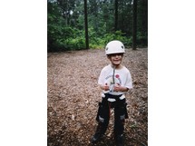 Getting ready to climb the rock wall at Camp Catch a Rainbow 2003